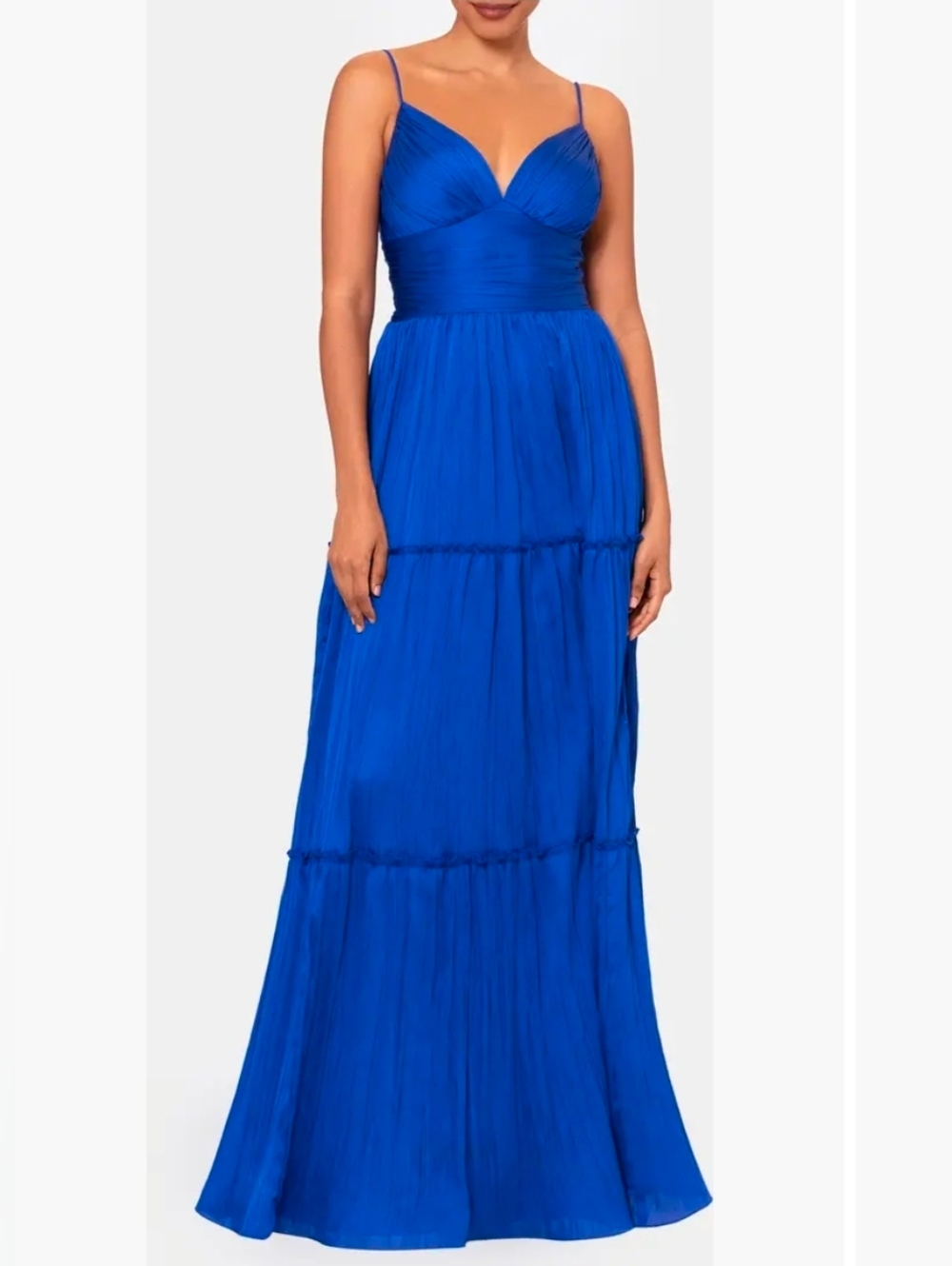 Betsy & Adam Blue Pleated A-Line Gown Size 4 NWT